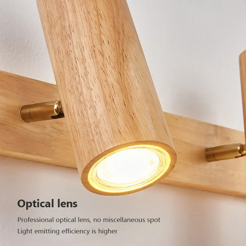 Applique murale LED nordique originale en bois multi-angle réglable projecteur pour chambres salons étude Den éclairage Luminaire - vue 5 sur 12