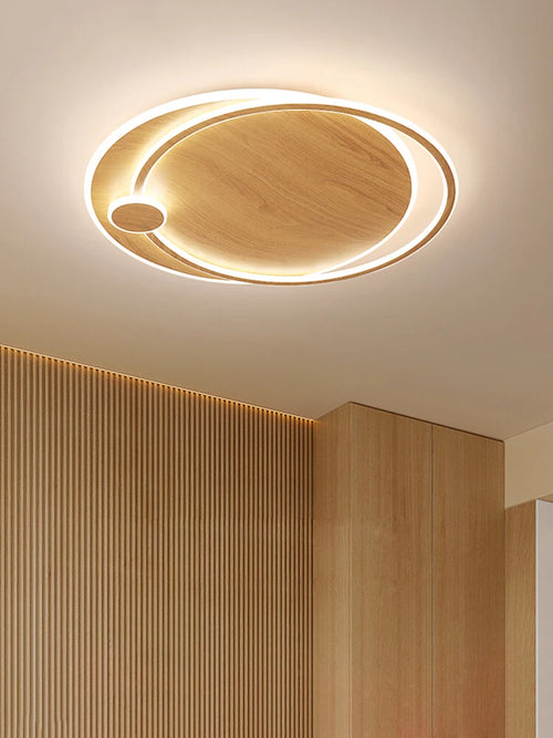 lustre moderne en bois avec éclairage intelligent circulaire - vue 2 sur 9