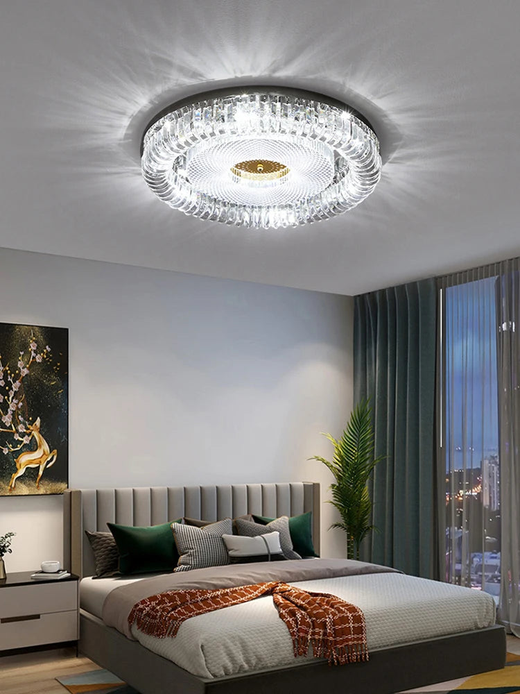 plafonnier led moderne à intensité variable en cristal doré argenté - vue 3 sur 11