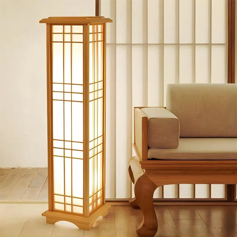 lampadaire japonais en bois massif pour intérieur lumineux - vue 5 sur 9