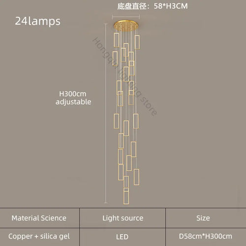 lustre moderne en cuivre avec éclairage LED design élégant - vue 24 sur 24