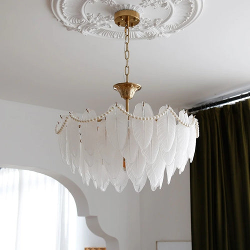 plafonnier de luxe en verre et plumes pour un éclairage décoratif intérieur - vue 5 sur 11
