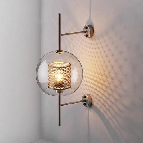 American Industrial Wall Lamps Clear Glass Wall Light Iron Metal Cage Living Room Decorative Wall Light Hallway Entrance Aisle - vue 3 sur 14