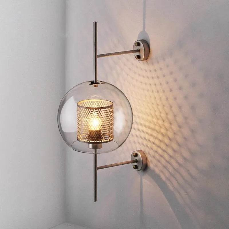 American Industrial Wall Lamps Clear Glass Wall Light Iron Metal Cage Living Room Decorative Wall Light Hallway Entrance Aisle - vue 2 sur 14