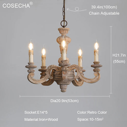lustre vintage en bois éclairage art déco nordique rétro - vue 9 sur 12
