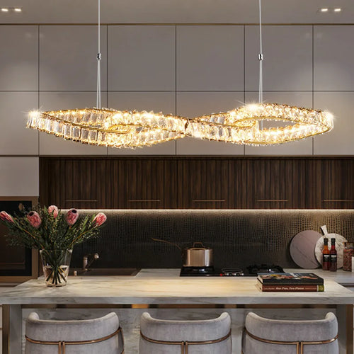 lustres modernes en cristal de luxe led suspendus dorés - vue 5 sur 10