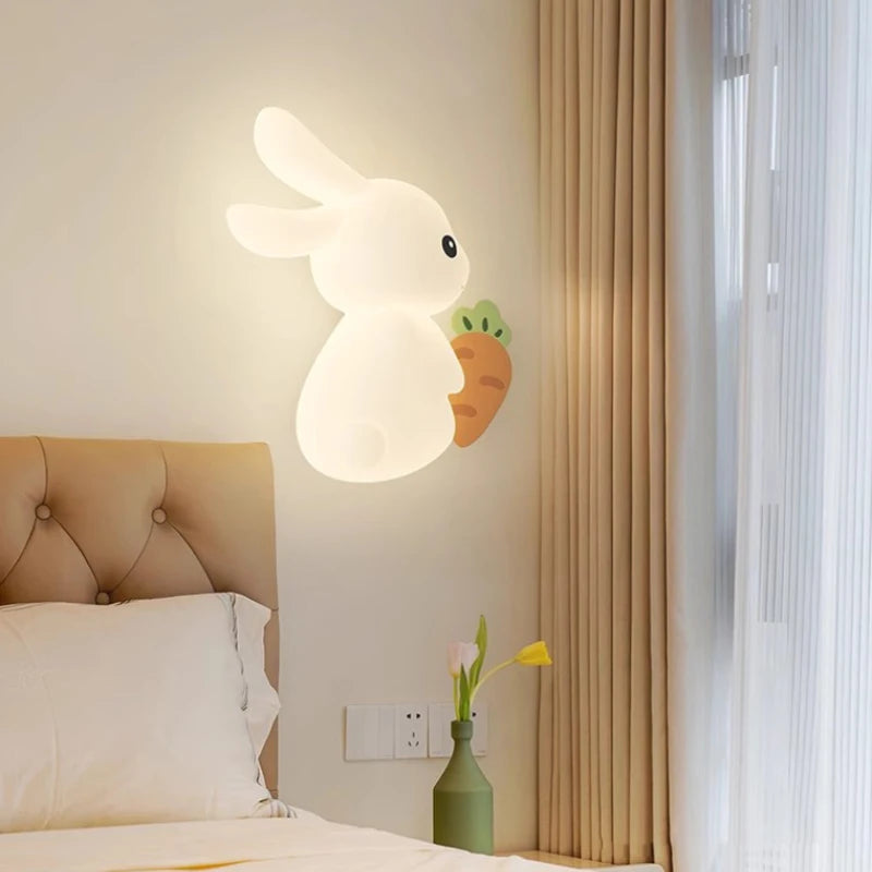 Applique murale de lapin mignon LED lampe de chambre d'enfant moderne Simple chaud chambre de bébé pépinière petite fille garçon chambre chevet appliques murales - vue 3 sur 12