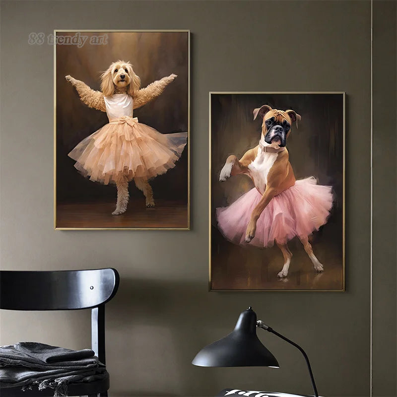 portraits de ballerine de chien art abstrait mural kawaii - vue 3 sur 26