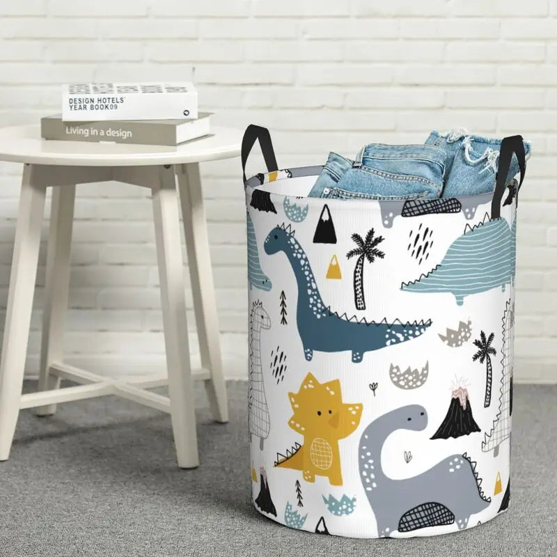 panier à linge en tissu oxford motif dinosaures pour rangement et décoration - vue 10 sur 10