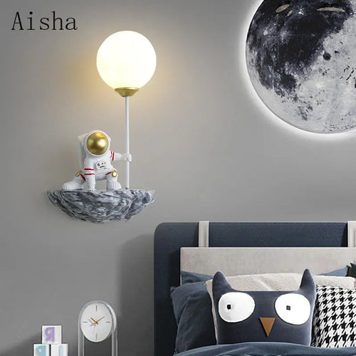 applique murale dessin animé astronaute lampe led pour enfants - vue 2 sur 13