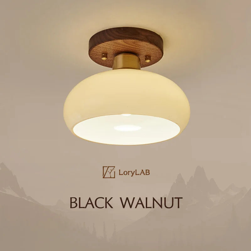 Walnut Wood Ceiling Light Fixture, Modern Wabi-Sabi Style, Grass Led Ceiling Lamp for Hallway, Entryway, Kitchen, Foyer - vue 1 sur 7