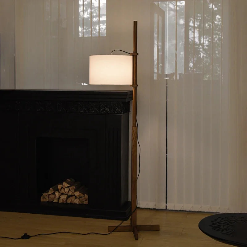 Lampadaire Nordique Wabi Sabi En Bois Massif Tissu Abat-Jour Led Salon Chambre Lampe De Chevet Décor À La Maison Canapé Coin Lampe Sur Pied - vue 4 sur 7