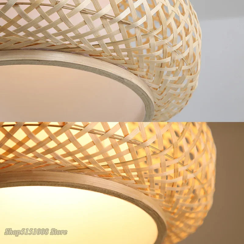 lustre en bambou tricoté à la main suspension décorative pour maison - vue 6 sur 10