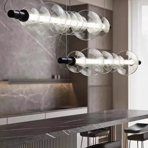 lustre suspendu en verre avec lumières led pour décoration moderne - vue 3 sur 9