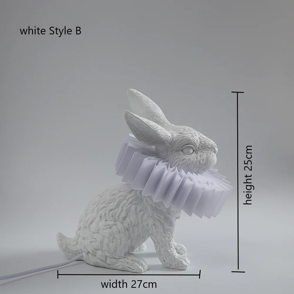 lampe de table créative en résine avec écharpe de lapin décorative