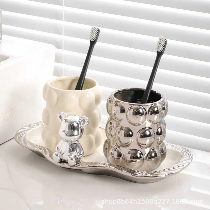 ensemble de tasses en céramique pour amoureux luxe accessoires salle de bain - vue 2 sur 9