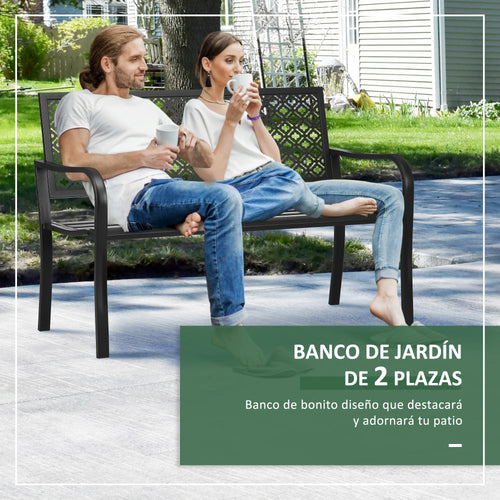 banc de jardin en acier deux places avec dossier décoratif - vue 6 sur 7