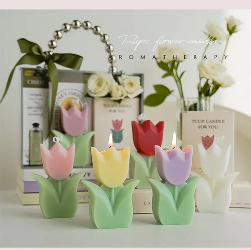 bougie tulipe artisanale parfumée pour décorations et aromathérapie - vue 2 sur 12