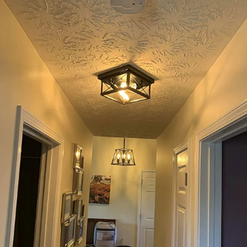 plafonnier carré rétro en fer style américain pour décoration intérieure - vue 6 sur 7