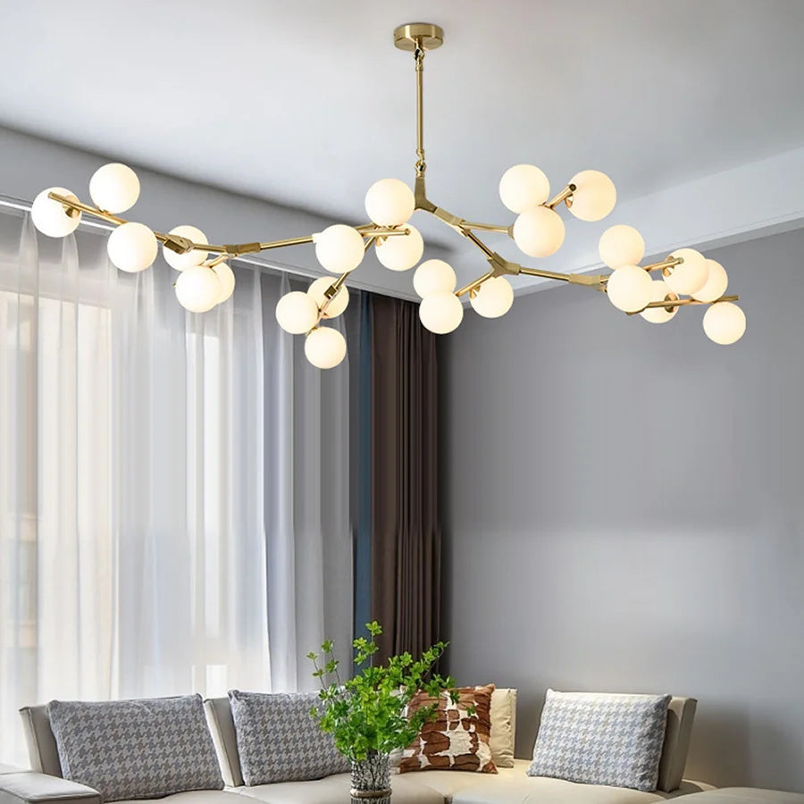 lustre en verre avec branches d'arbre et boules lumineuses - vue 5 sur 12