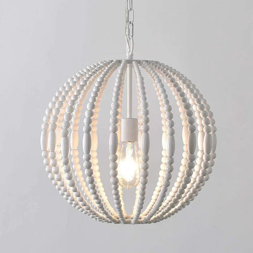 lustre vintage en perles de bois style américain loft campagne - vue 2 sur 6