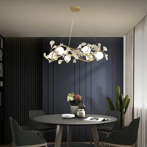 lustre suspendu à led en verre de ginkgo créatif moderne - vue 7 sur 11