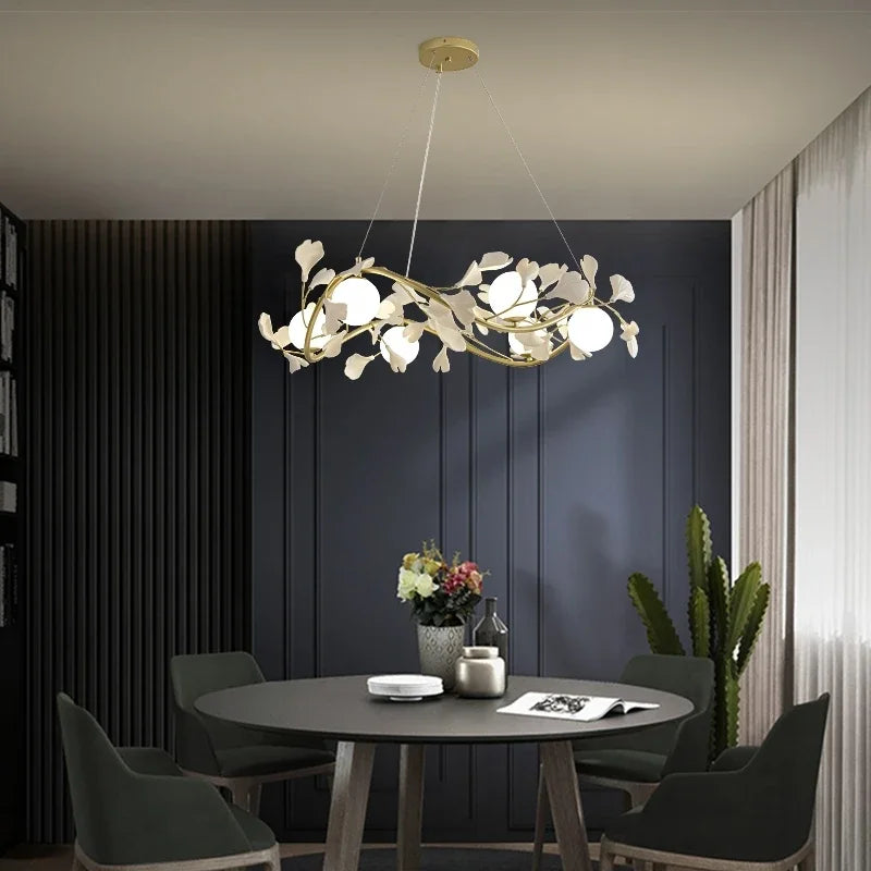 lustre suspendu à led en verre de ginkgo créatif moderne - vue 6 sur 11
