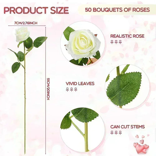 lot de 50 roses artificielles en soie pour décoration et événements festifs - vue 3 sur 24