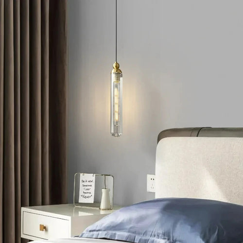 lustre en verre transparent avec cordon réglable en cuivre - vue 3 sur 8