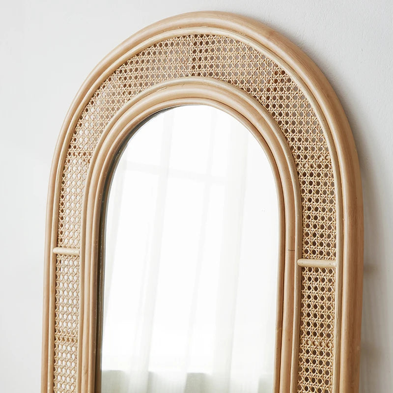 miroir vintage pleine longueur en rotin pour dressing - vue 5 sur 5