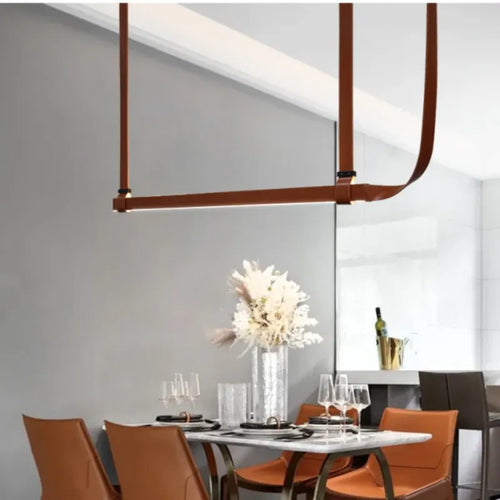 suspension led cuir modernes salle manger centrale décor maison luminaire - vue 7 sur 7