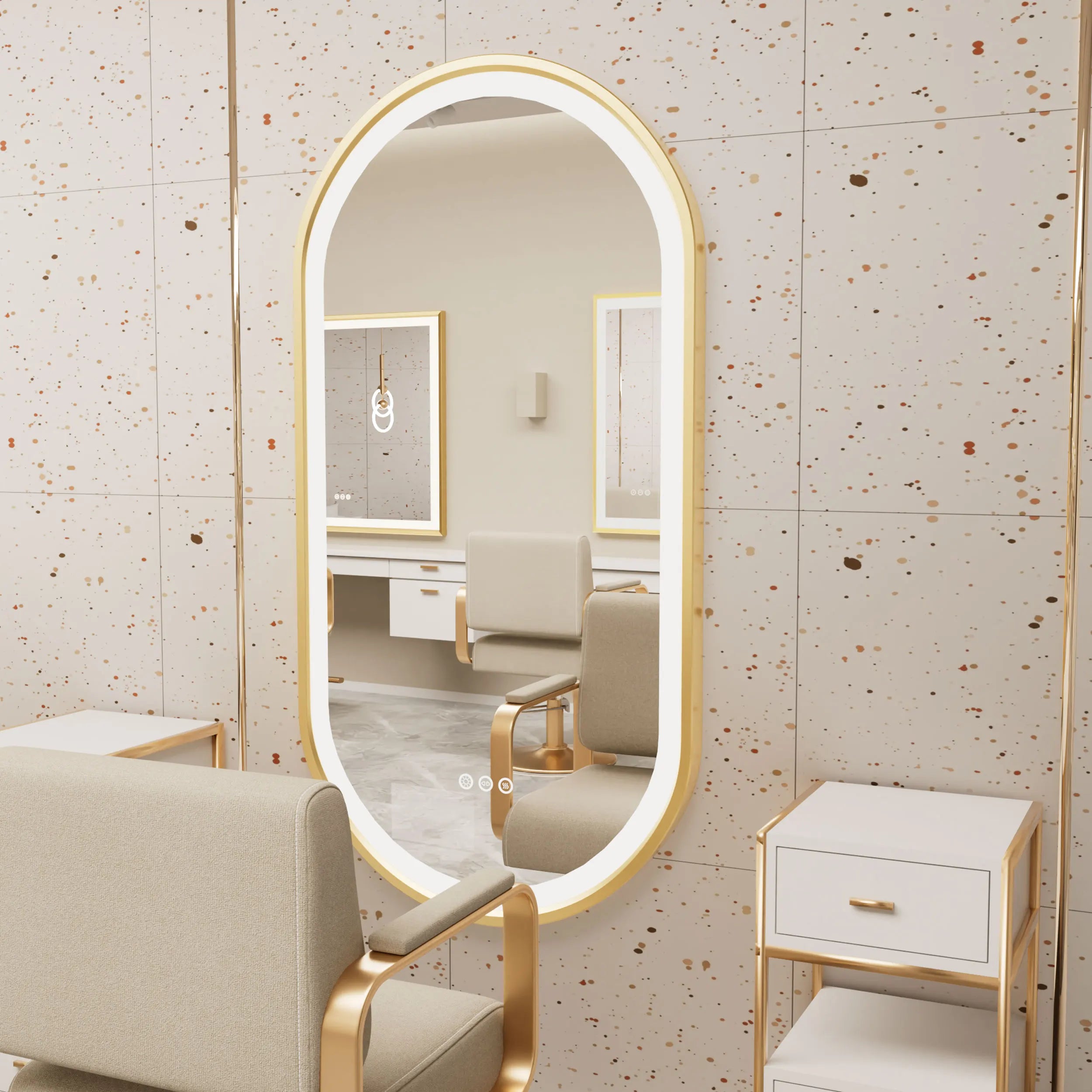 miroir oval à led avec éclairage ajustable et anti-buée - vue 2 sur 8