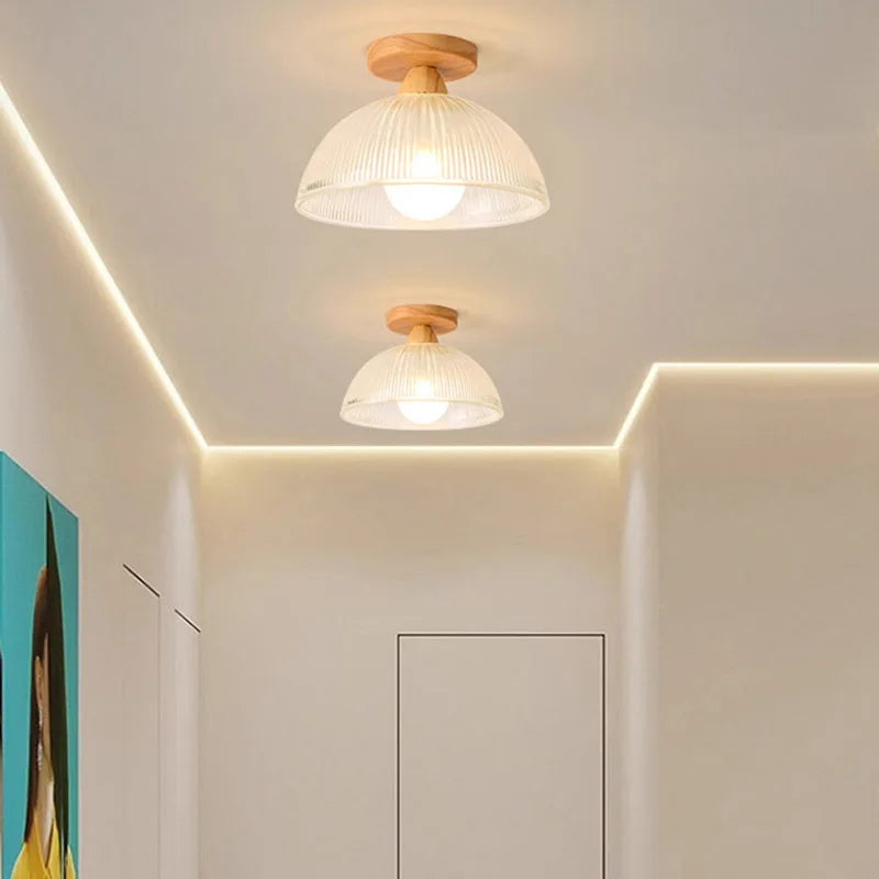 Plafonnier nordique en bois lampe en verre dépoli salon allée chambre vestiaire balcon couloir lampes et lanternes - vue 4 sur 12