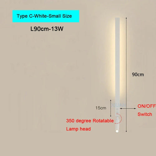 Modern Bedroom Living Room Wall Light ON/OFF Switch AC220V Black White Long Wall Lamps with LED Spotlights - vue 13 sur 18