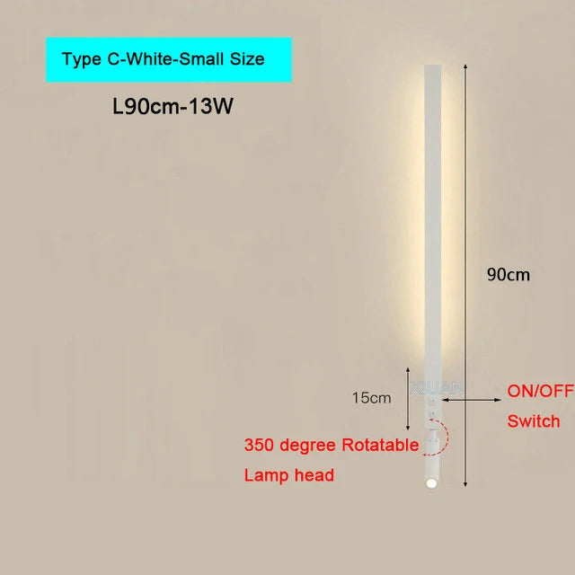 Modern Bedroom Living Room Wall Light ON/OFF Switch AC220V Black White Long Wall Lamps with LED Spotlights - vue 12 sur 18