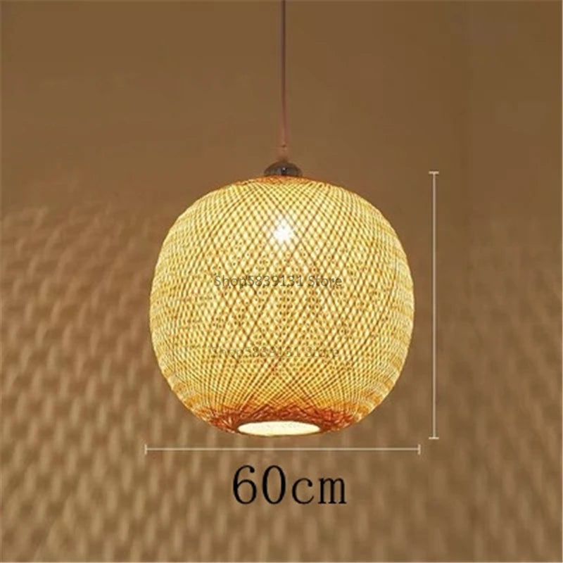 lustre moderne nordique en bambou tissé à la main led - vue 8 sur 10