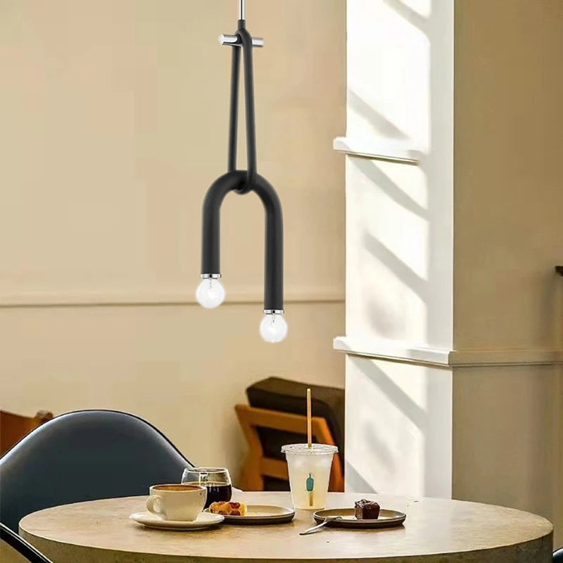 lustre créatif à 2 ampoules hauteur réglable en métal - vue 1 sur 8
