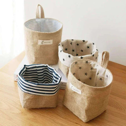 panier de rangement en coton et lin avec poignée - vue 3 sur 16