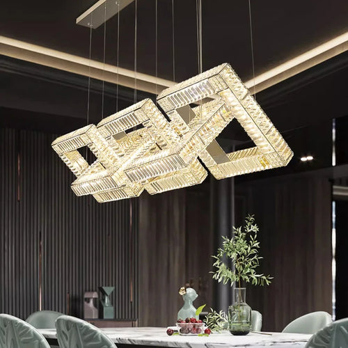 Lustre design cristal doré carré moderne - vue 5 sur 7