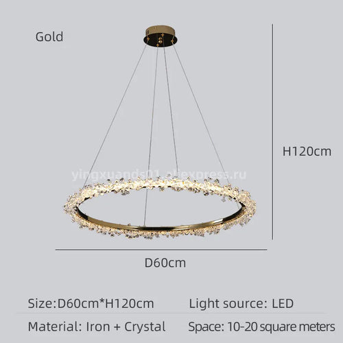 lustre en cristal de luxe avec anneau doré lumineux et élégant - vue 14 sur 18