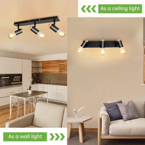 plafonniers Kimjo noir bois rotatif Spot luminaires plafond E27 - vue 2 sur 6