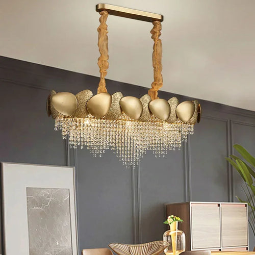 lustre moderne en cristal pampilles et acier inoxydable - vue 4 sur 16