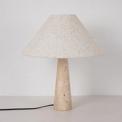 Off White Stone Table Lamp Fabric Shade Desk Light with Changeable Bulb - vue 5 sur 8