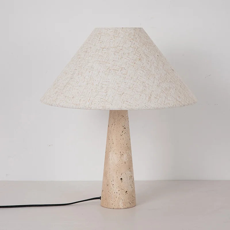 Off White Stone Table Lamp Fabric Shade Desk Light with Changeable Bulb - vue 4 sur 8