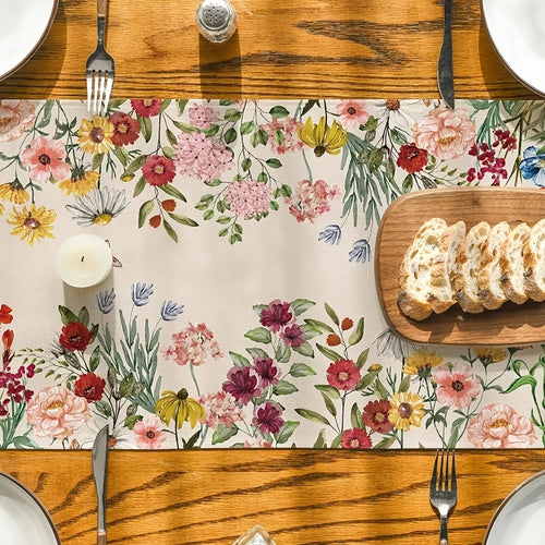 Chemin de table en lin motif fleurs papillons - vue 5 sur 6