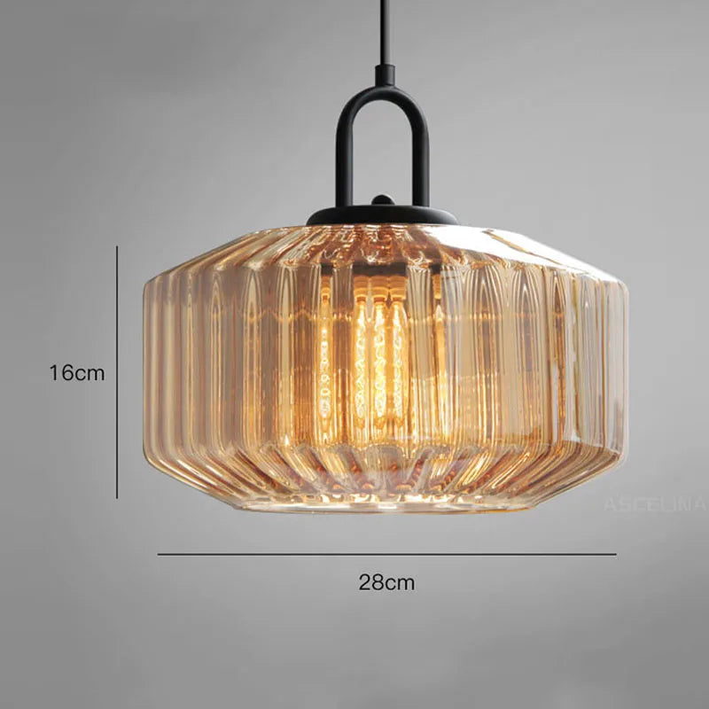 lustre rétro suspendu en verre avec lumière led décorative - vue 4 sur 9