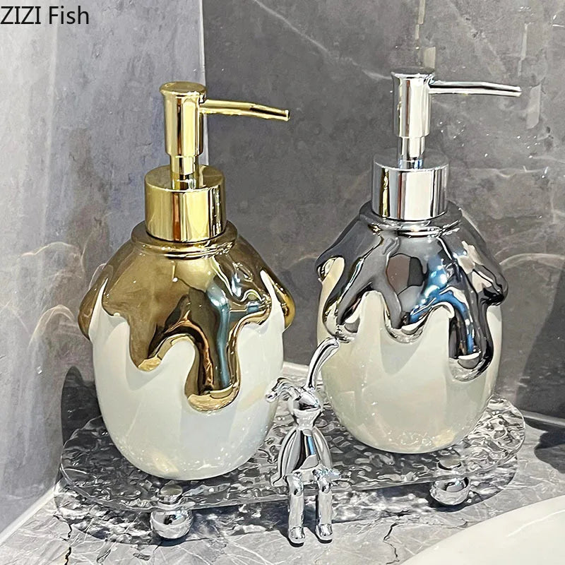 distributeur de savon en céramique dorée pour salle de bain - vue 5 sur 10