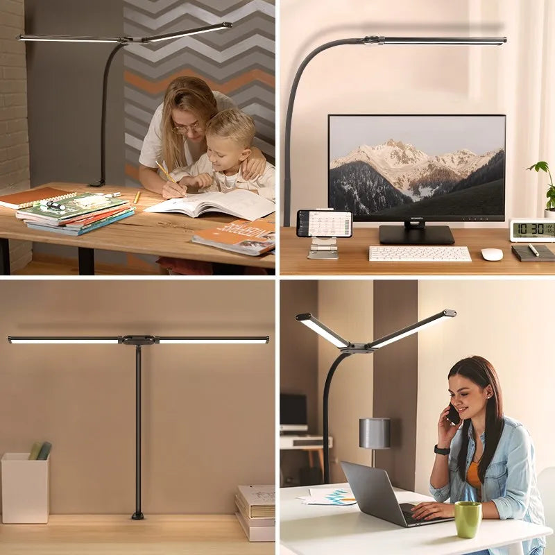 Lampes de bureau Led Double tête réglable en continu USB lampe de Table moniteur d'ordinateur lumière pour bureau étude lecture luminaire - vue 6 sur 8