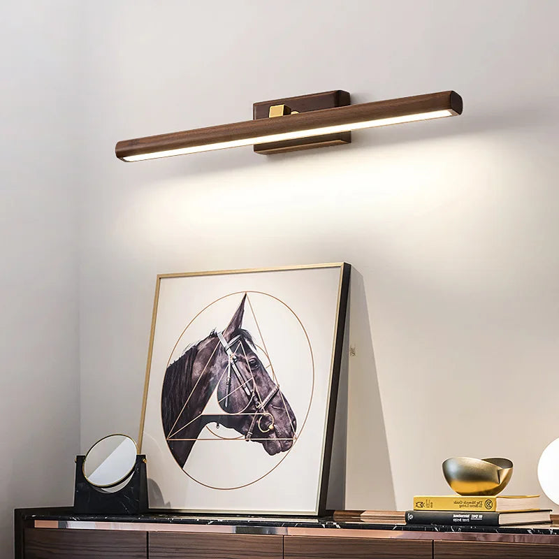 lampe de miroir scandinave en noyer noir led applique murale - vue 4 sur 8