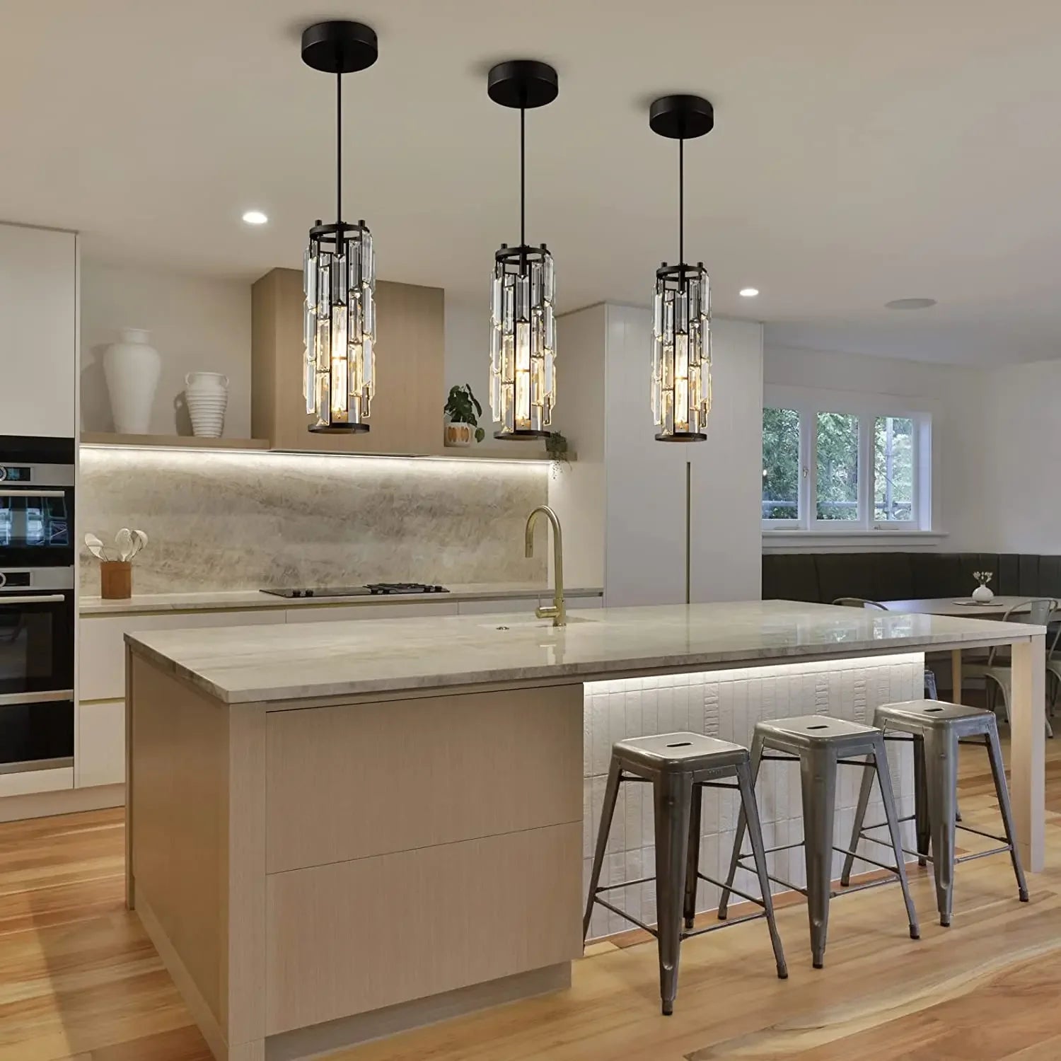 Suspension moderne Mini lustres en cristal luminaire réglable pour îlot de cuisine salle à manger chambre noir chrome 3 lumières - vue 4 sur 11